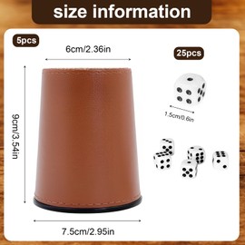 Jortmrd 5 Leather Dice Cups Set Dice Cups with 25 Cubes Quiet Dice Cup Leather Set Shock Puzzle Cup Leather Kniffing Cup for On the Go (9 cm)