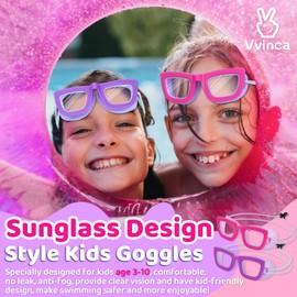 Vvinca Kids Swim Goggles, 2 Packs Toddlers Swimming Goggles Bungee Strap No Hair Pulling Anti-Fog UV Protection Leak-Proof Sunglasses Design Swim Glasses Pool Goggles for Ages 3-10 Boys Girls Gift