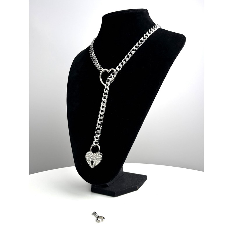 paloli Womens Slip Chain Necklace Heart O-Ring, Punk Rock Cuban