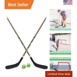 Ultimate Street Hockey Set: 2 Wooden Sticks, 2 Balls & Easy Assembly Goal