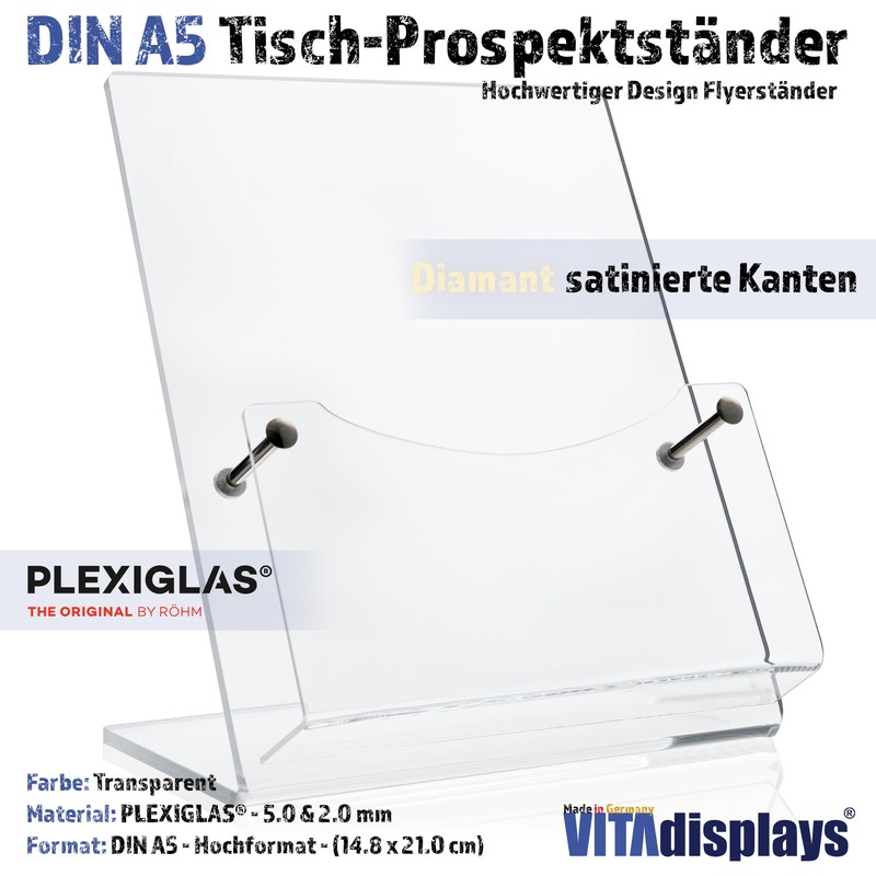 DIN A5 Design Table Brochure Stand "Deluxe" – High-Quality Flyer