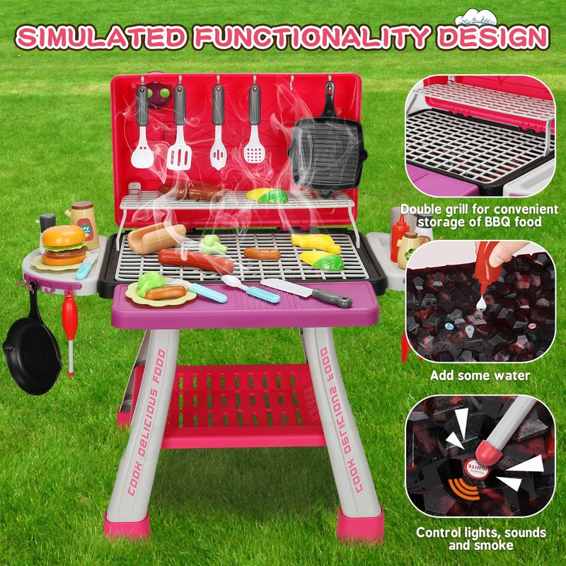 Kids Play Kitchen Toys, Kids BBQ Grill Kitchen Playset with