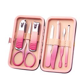 Manicure Set Nail Clippers Pedicure Kit Stainless Steel Manicure Kit, Professional Grooming Kits, Nail Care Tools with Luxurious Travel Leather Case Gift Box (7, Pink)