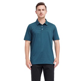 Mens Golf Shirts Moisture Wicking Dry Fit Short Sleeve Performance Sport Stripe Golf Polo Shirts for Men