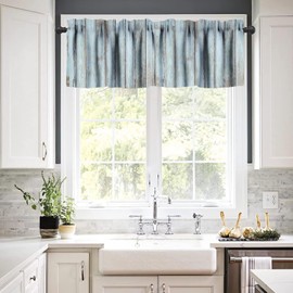JESTRONRY Rustic Farm Style Kitchen Valance Curtain,Retro Country Farmhouse Barn Door Grey Blue Wood Planks Texture Print Rod Pocket Curtain Valance for Living Room Bathroom