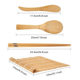 Bamboo Sushi Kit 9 Pieces Beginner Bamboo Rolling Mat for DIY Sushi Making Including 2 Bamboo Rolling Mats - 5 Pairs Chopsticks, 1 Rice Spoon, 1 Rice Spatula