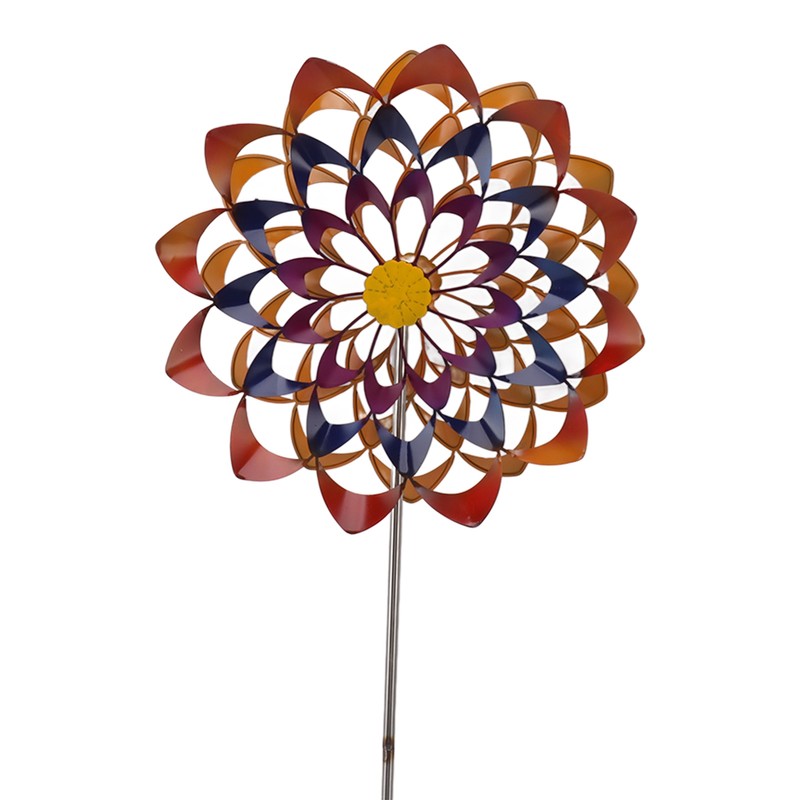 Outdoor 3D Windmill Colourful Exquisite Metal Wind Spinner with Ground