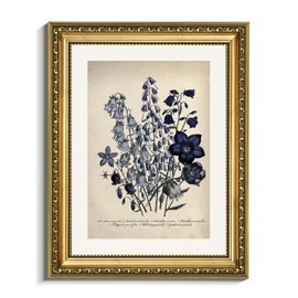 VIYYIEA Gold Framed Botanical Wall Art Decor, Living Room Bedroom Blue Campanula Pictures Wall Decor, Antique Picture Frame Canvas Prints Artwork, Vintage Flower Paintings,11x14 Inch