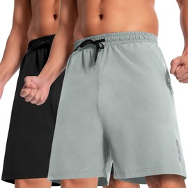 Boyzn Men's 2 Pack 5 / 7 Inch Quick-Drying Hiking Shorts Comfortable Elastic Waistband with Zip Pockets for Summer Outdoor Travel & Comfortable Leisure, 7''-2-pack-black/light grey, L
