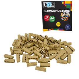 CMC imports 200 Clamping Blocks, Building Blocks, Basic Building Blocks, 1 x 4 Nubs, Compatible with 4 Nubs, Bricks, 34 Different Colours (094 - Beige)