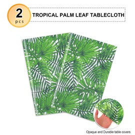 PHOGARY Jungle Tablecloth-Plastic Tropical Palm Leaves Table Covers-Disposable Green Leaf Table Cloth-Hawaiian Themed Party Safari Birthday Baby Shower Decorations