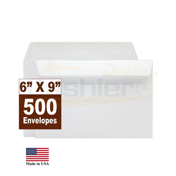 500 Cashier Depot 6" x 9" Booklet Envelope, Sturdy 24lb White, Gum Flap, 500/Box