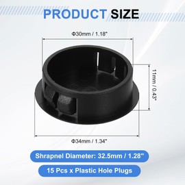 uxcell 15Pcs Plastic Hole Plugs, 30mm(1-3/16") Flush Type Panel Plugs, Round Snap Knockout Locking Plugs for Furniture Insert End Caps Panels, Black