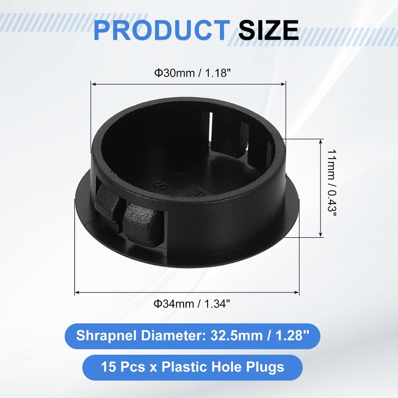 uxcell 15Pcs Plastic Hole Plugs, 30mm(1-3/16") Flush Type Panel Plugs,