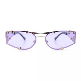 SA106 Womens Side Visor Retro Hipster Rimless Taper Rectangle Metal Rim Sunglasses - Gold - Purple