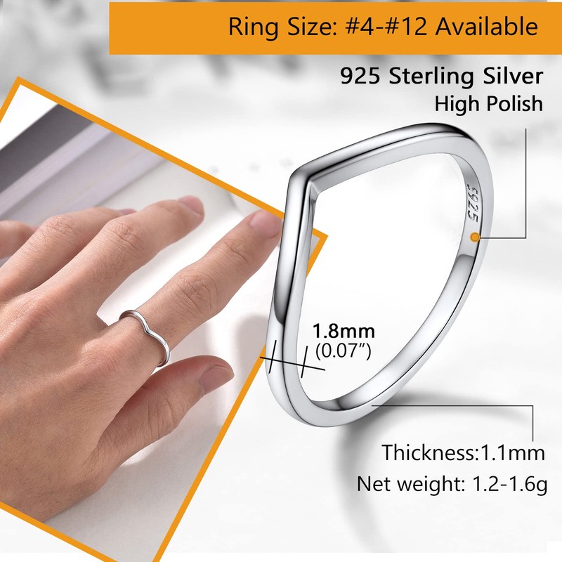 Prosilver Knuckle Rings Wishbone for Women S925 Sterling Silver Ring