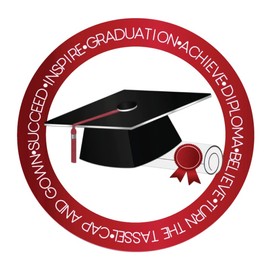 Pink Pixie Studio 50- Red Graduation Stickers, Envelope Label Seals, Thank You Cards, Invitations, Party Favor Supplies Made in The USA