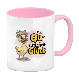 Gelbe Ente Kaffeebecher in rosa - Ein Qu-ENTCHEN Glück Lustige Tasse für Kaffeeliebhaber mit Spruch