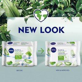 NIVEA Biodegradable Pure & Natural Face Cleansing & Makeup Removing Wipes, 40 Wipes