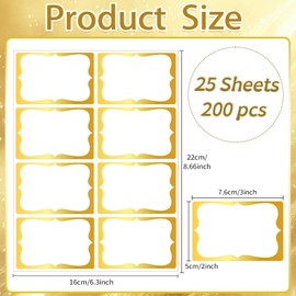 Starboling Name Tag Sticker,200 Pcs 3"x2" Gold Name Stickers Colorful Border Name Tag Labels,for Office,Meeting,School and Home