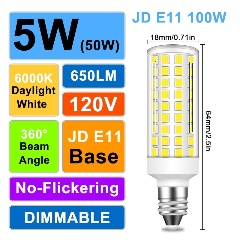 TZHILAN E11 LED Bulb Dimmable, 50W Equivalent, Daylight 6000K, T4
