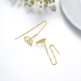 VIJASHOP Gold Heart Dangle Drop Earrings Jewelry Gifts for Women Sterling Silver Heart Threader Earrings, Sterling Silver, No Gemstone
