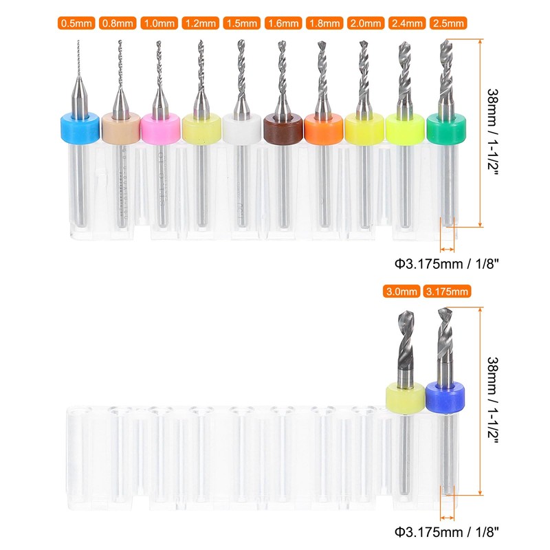 sourcing map 12pcs PCB Drill Bit Set 1/8" Shank 0.5mm-3.175mm