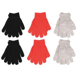 Thingimijigs 6 Pairs Boys Thermal Knitted Stretch Gloves - Black, Grey, Orange