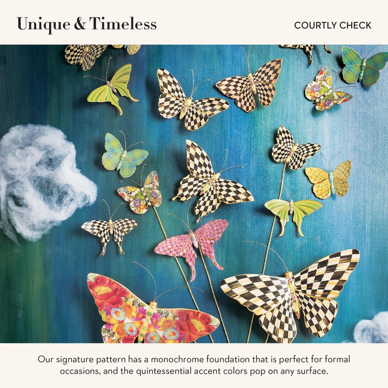 MACKENZIE-CHILDS Butterfly Duo, Hanging Butterfly Wall Decor, Black-and-White Courtly Check,