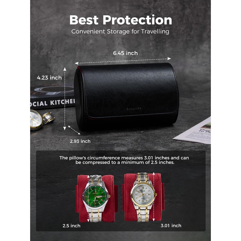 Simpirae Watch Travel Case for Men, PU Leather Watch Roll