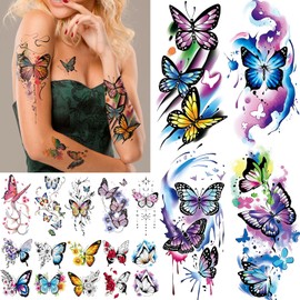 Cerlaza 79 Sheets 3D Butterfly Tattoos Temporary Realistic for Women Adult, Watercolor Fake Tattoos, Adult Temporary Tattoo Stickers on Half Arm Body Art Decorations