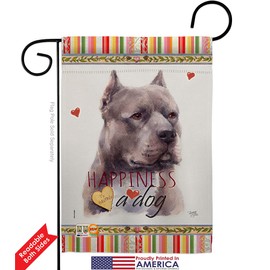 Blue Pitbull Happiness Garden Flag Set with Stand Animals Dog Puppy Spoiled Paw Canine Fur Pet Nature Farm Animal Creature Small Decorative Gift Yard House Banner Double-Sided Made In USA 13 X 18.5