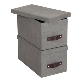 Bigso Silvia Organizational Storage Box | Photo Storage Box with Leather Handle for Shelves and Stacks Easily | Durable and Decorative Storage Boxes with Lids (Gray / 2 Pack)
