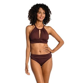 La Blanca Women's Island Goddess High Neck Midkini Swimsuit Bikini Top, Java, 16