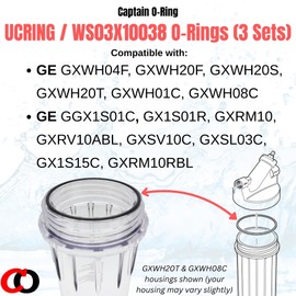 Captain O-Ring – Replacement UCRING / WS03X10038 O-Rings for GE GXWH20F GXWH20T GXWH04F GXRM10RBL GX1S01R Water Filter Housings (3 Sets, 6 O-Rings)