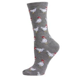 MeMoi Chickens Rayon Blend Crew Socks Medium Gray Heather One Size