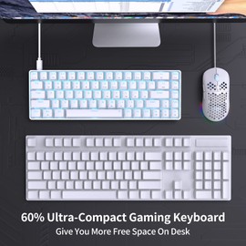 DIERYA T68SE 60% Gaming Mechanical Keyboard,Ultra Compact Mini 68 Key with Brown Switch Wired Keyboard,Anti-Ghosting Keys, for Windows Laptops and PC Gamers,White