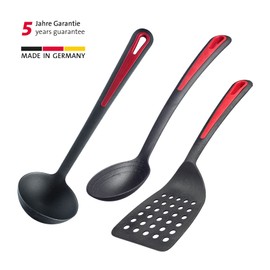 Westmark Gallant 295622E6 Kitchen Utensil Set, 3 Pieces, 1 x Spatula, Roasting and Vegetable Spoon + Soup Ladle, Plastic, Black/Red
