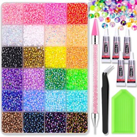 30000 PCS Resin Jelly Rhinestones Bedazzling Kit with Nail Rhinestones, 24 Colors 3mm Flatback Rainbow Gems with Paste Solution and Rhinestone Pen & Pliers for DIY Crafts Clothing Shoes Nail Art