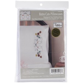 Tobin T232136 Stamped Pillowcase Pair for Embroidery, 20 by 30-Inch, Retro Cats