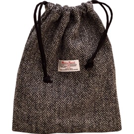 Vagabond Bags Harris Tweed Herringbone, Black & White Herringbone Tweed, Toiletry bag