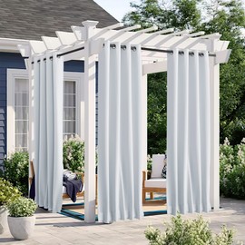 NICETOWN 2 Panels Outdoor Curtains for Patio Waterproof Grommet & Back Tab on Top and Bottom, Windproof Privacy Sound & Light Reducing for Cabana with Fixed Rope, W46 x L72, Greyish White