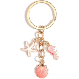 COLORFUL BLING Beach Keychain Sea Shell Starfish Keychain Mermaid Keychain Conch Pearl Beach Themed Gift-1