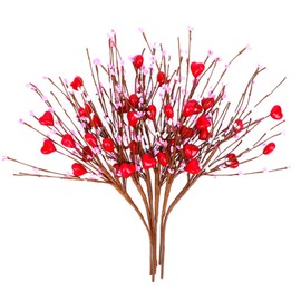 Valentine’s Day Gifts, Valentines Day Decorations, 6 PCS Artificial Berry Flower Stems Red Heart Shaped Berry Picks for Valentine’s Day, Propose, Wedding, Home Decor