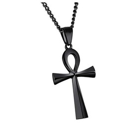 HIJONES Men's Stainless Steel Simple Vintage Egyptian Ankh Cross Pendant Necklace 64mm Black