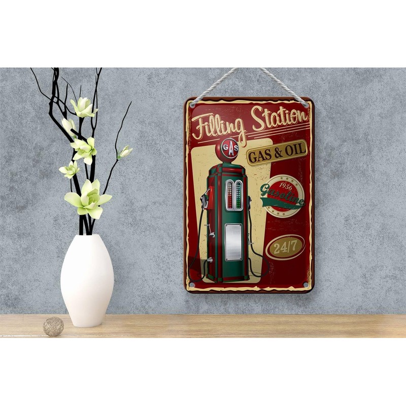 Femer Tin Sign with Retro Gasoline Filling Station Gas 24/7
