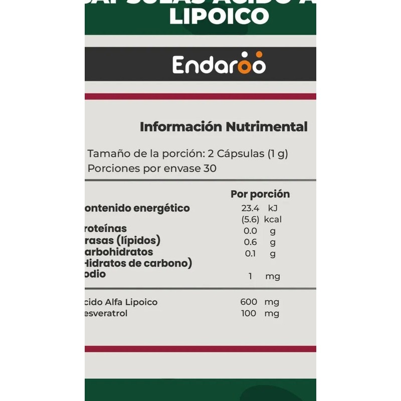 Ácido Alfa Lipoico Resveratrol Endaroo Calidad Premium