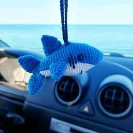 Shark Cute Car Ornament, Car Rear View Mirror Hanging Decorations, Crochet Handmade Holder Accessories, Bag Ornament.