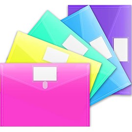 Sooez 5 Pack Plastic Envelopes Poly Envelopes, Clear Document Folders Plastic File Folders US Letter A4 Size File Envelopes with Label Pocket, Assorted Color