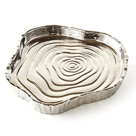Elegance - 69110 Elegance Tree Bark Porcelain Serving Tray, 8.75 Inch, Silver